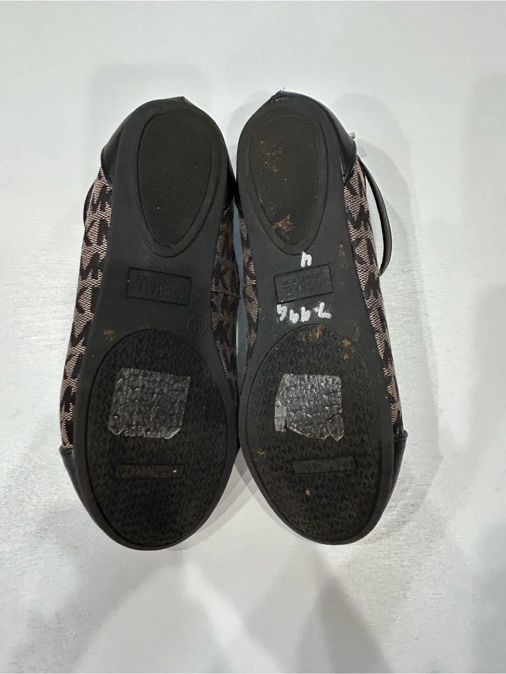 Michael Kors Black and Brown Logo Ballet Flats with Gold MK Medallion
